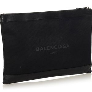 Balenciaga XL Black Canvas Clip Clutch Pouch Bag